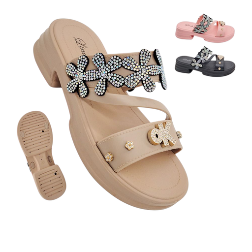 [338L] Sandalias Linda con Flores de Brillantes