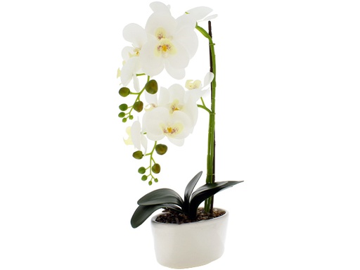[718-37053] Orquidea Artificial Blanca en Maceta Ovalada